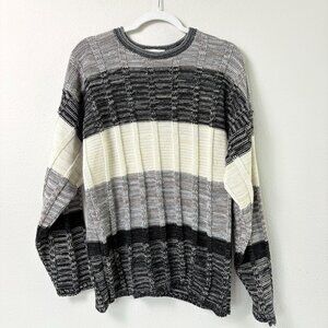 Vintage New Era Sweater Mens Size L Black Gray Tan Pullover Chunky 90's USA